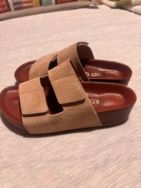 Project Cloud Suede Slide Sandals in Tan with Adjustable Straps